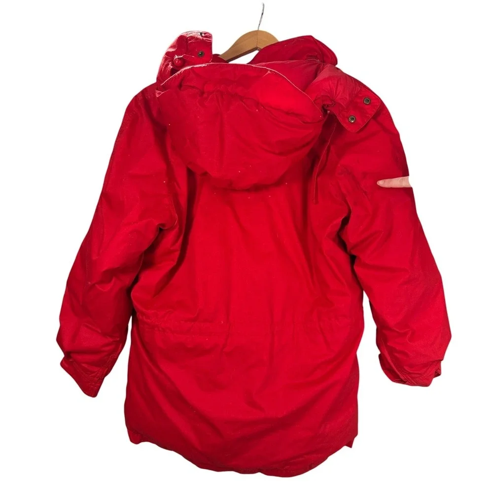 Eddie Bauer Goose Down Parka Large Red Poly Cotton Vintage Hooded Puffer Coat